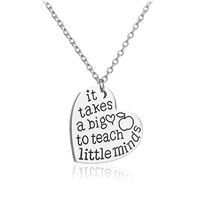 Engraved It Takes A Big Heart To Teach Little Minds Pendant Silver Stainless Steel Inspirational Necklaces For Teachers Gifts