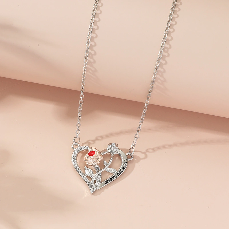 I Love You Forever Rose Flower Heart Necklace For Women