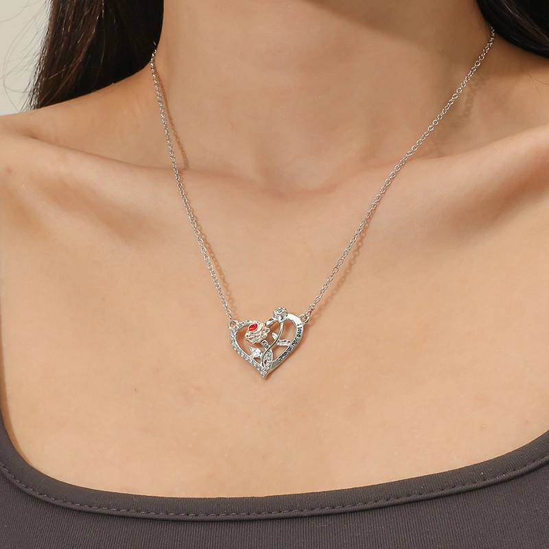 I Love You Forever Rose Flower Heart Necklace For Women