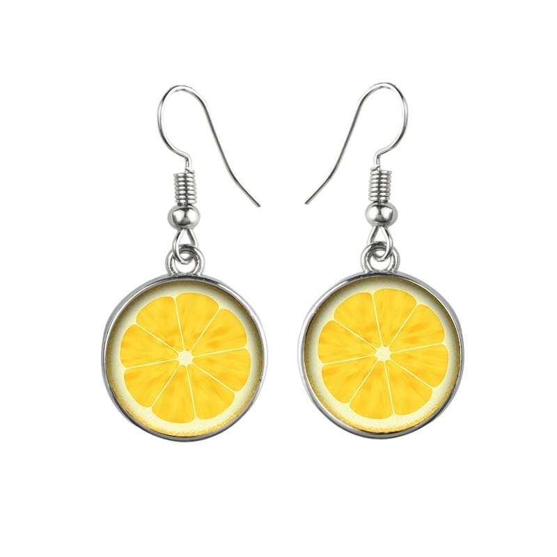 Fashion Fruit Grapefruit Watermelon Lemon Glass Dangle Earrings For Women Girls