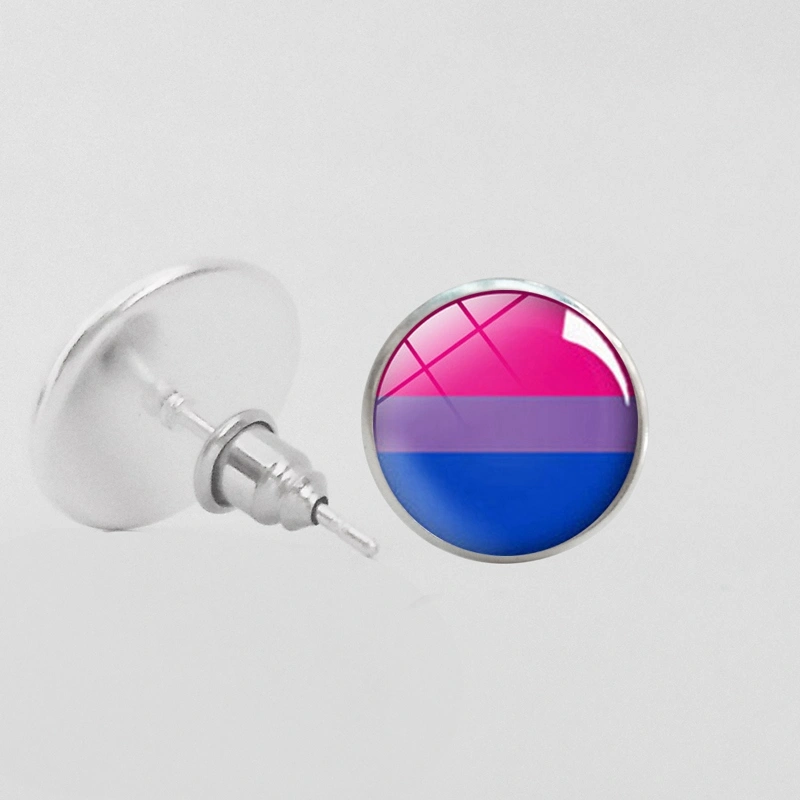 LGBT Pride Round Glass Stud Earrings Gay Lesbian Bisexual Transgender Jewelry Accessories