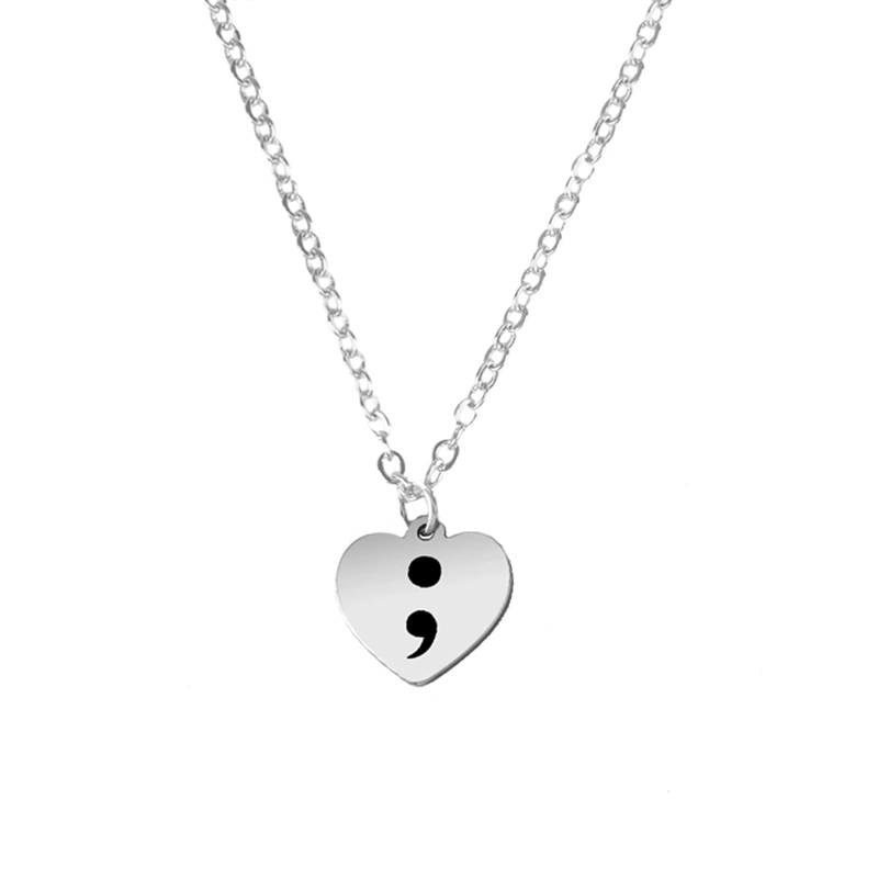 Stainless Steel Punctuation Mark Heart Pendant Necklace For Women