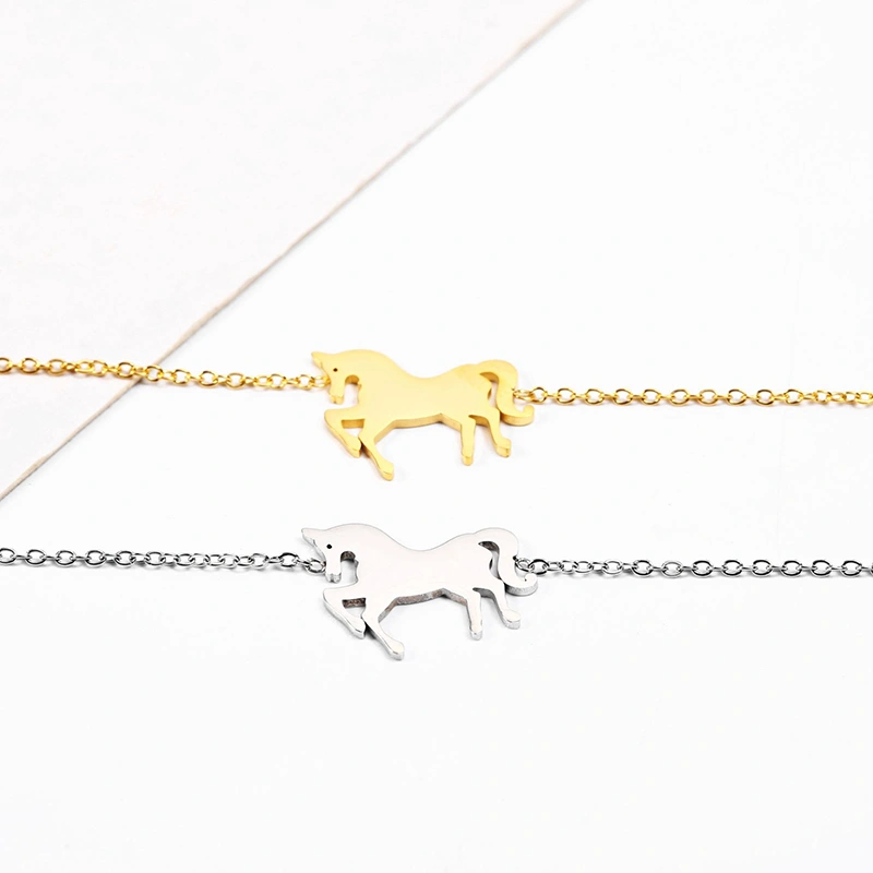 Fashion Gold Stainless Steel Unicorn Horse Charm Bracelet Dainty Silver Chain Bracelets For Women Girls Jewelry Gift