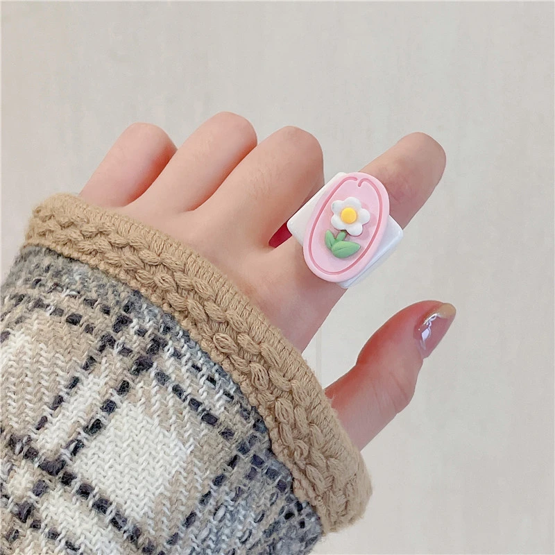 White Flower Acrylic Resin Rings For Women