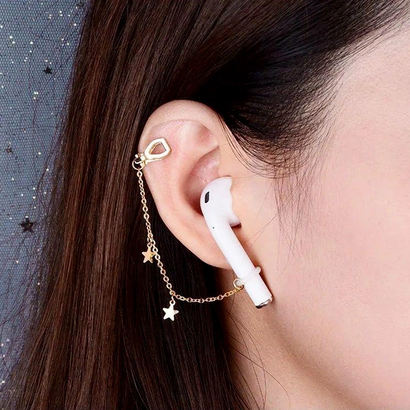 Star Pearl Charms Airpods Anti-Lost Chains Earphone Holder Clip Earrings For Women