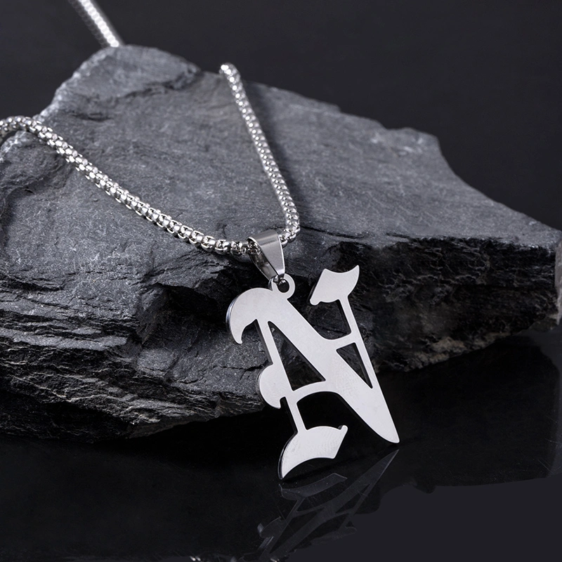 Stainless Steel Silver Old English Letter Initial Name Pendant Necklace For Men Women