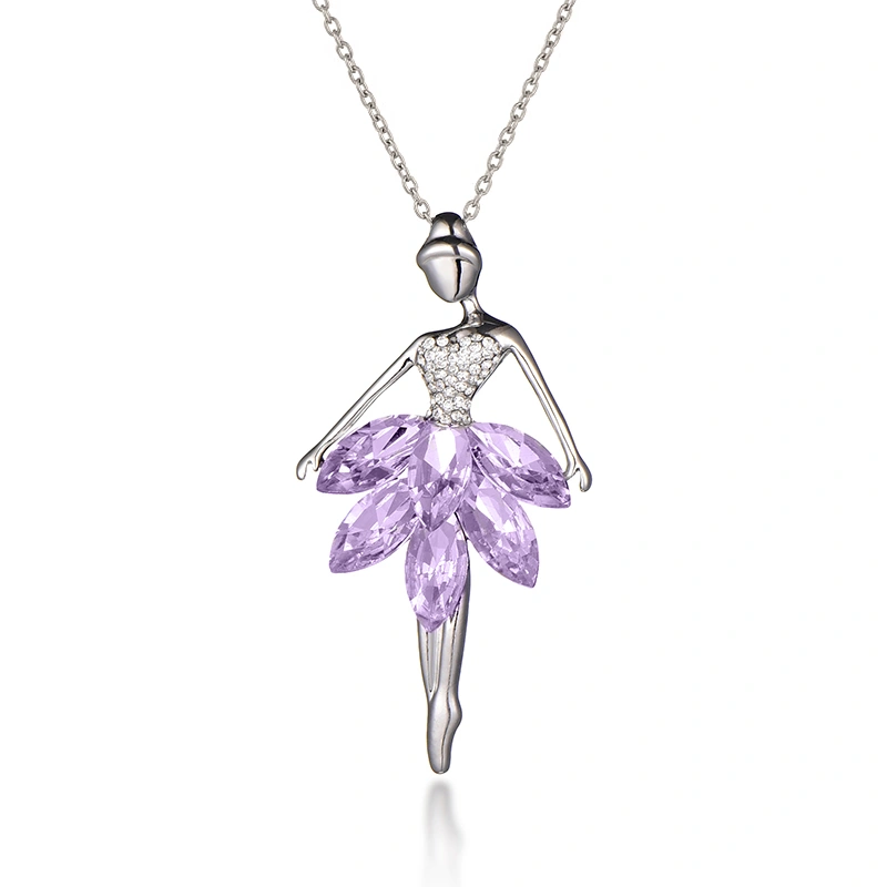 Purple Crystal Ballet Girl Pendant Necklace