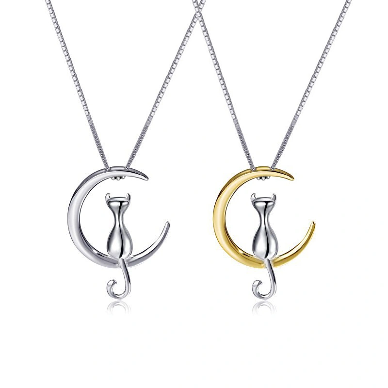 Fashion Cat Moon Pendant Necklace For Women Girls