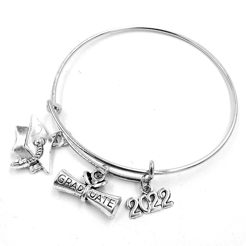  Graduate Cap Charm Bracelet Stainless Steel Adjustable Bangles For Women Graduation Jewelry Accessories