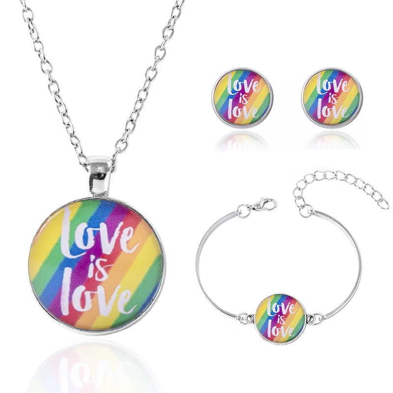 LGBT Pride Love Is Love Jewelry Set Rainbow Flag Glass Necklace Earrings Bracelets Lesbian Gay Bisexual Transgender Jewellery