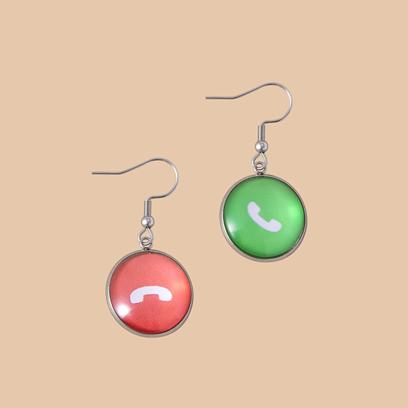 Creative Phone Icon Call Hang Up Sign Earrings Fashion Asymmetric Pattern Glass Stainless Steel Earrings For Women Girls