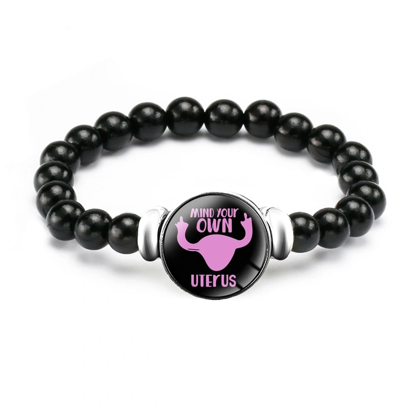 Mind Your Own Uterus Snap Button Charm Elastic Beaded Bracelet