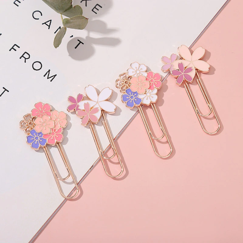 Children Learning Cherry Blossom Shape Paper Clip Bookmark Stationery