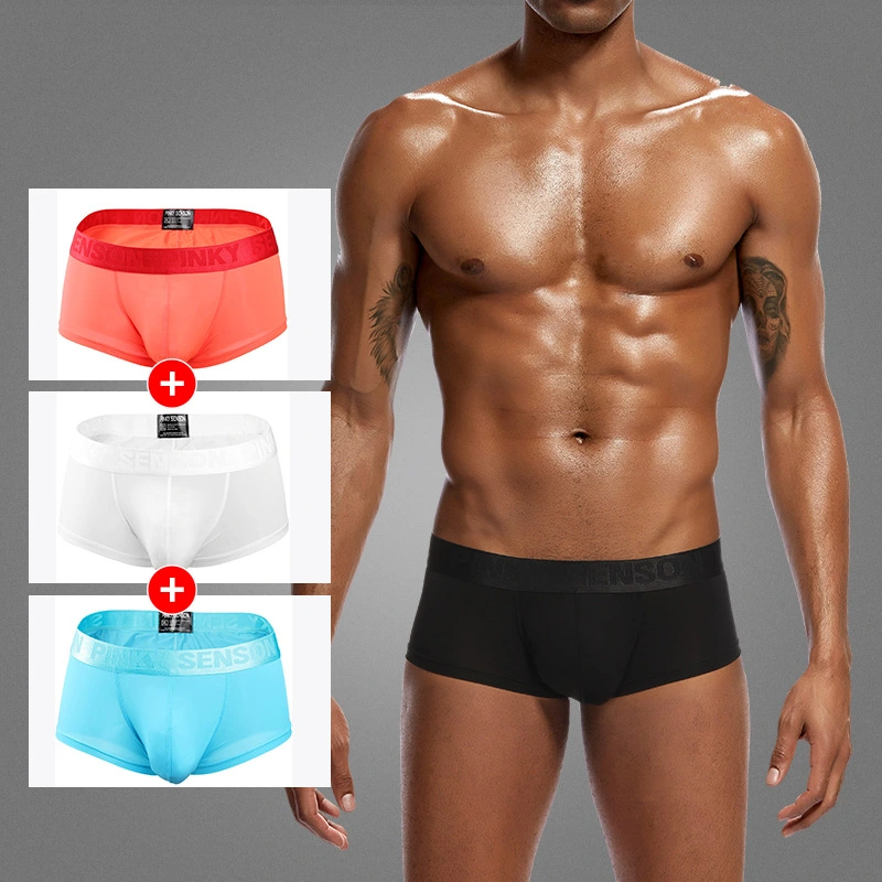 U Convex Ice Silk Close-fitting Low Waist Solid Color Large Size Elastic Boxer