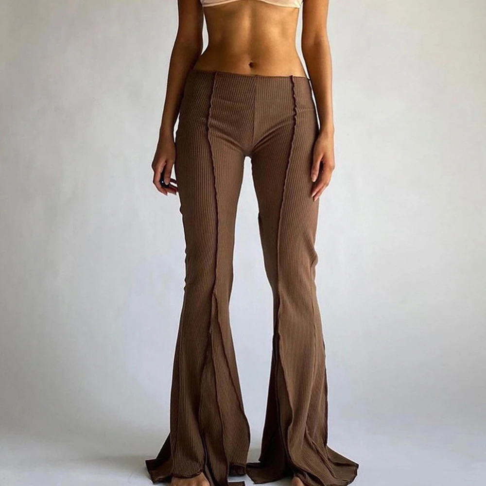 Women's Solid Color Low Waist Reverse Car Casual Flared Pants