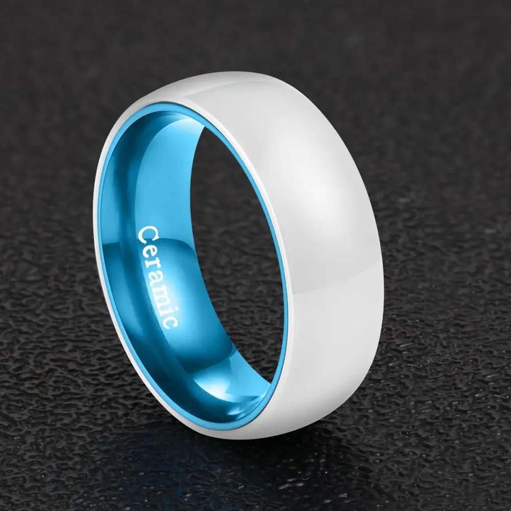 8MM White Ceramic Shell Blue Aluminum Inner Ring