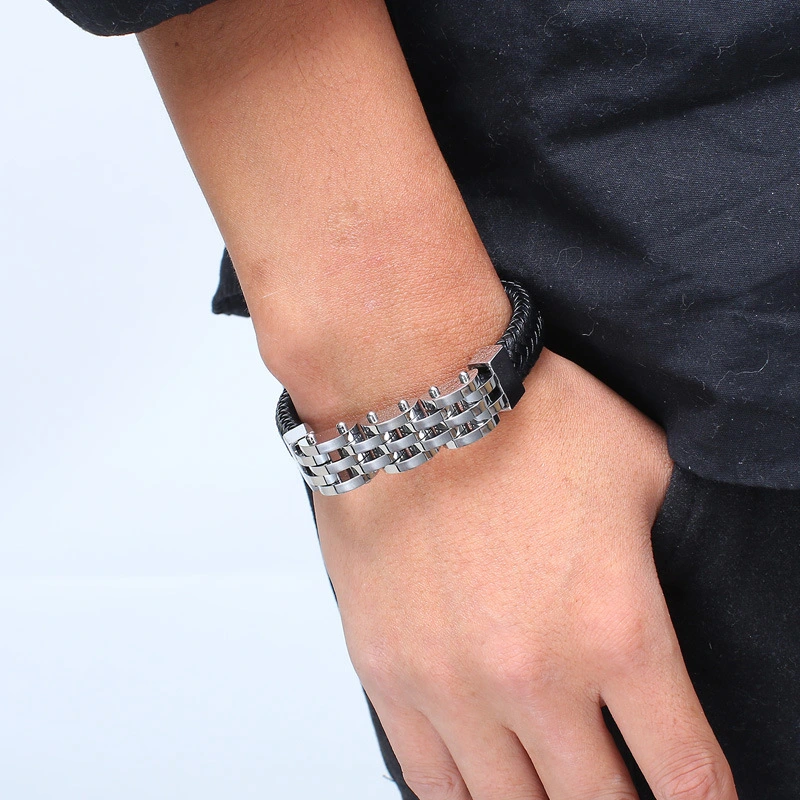 Creative Stainless Steel Magnet Buckle Braided Leather Bracelet