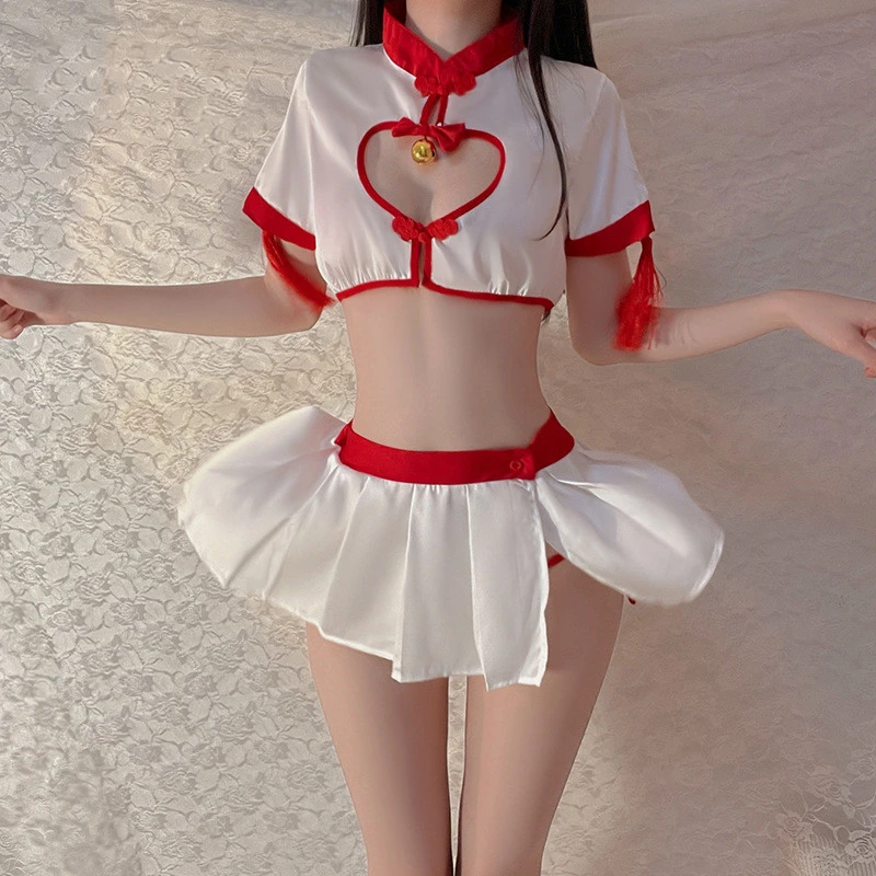 Sexy Hot Breasts Temptation Stand Collar Cheongsam Suit
