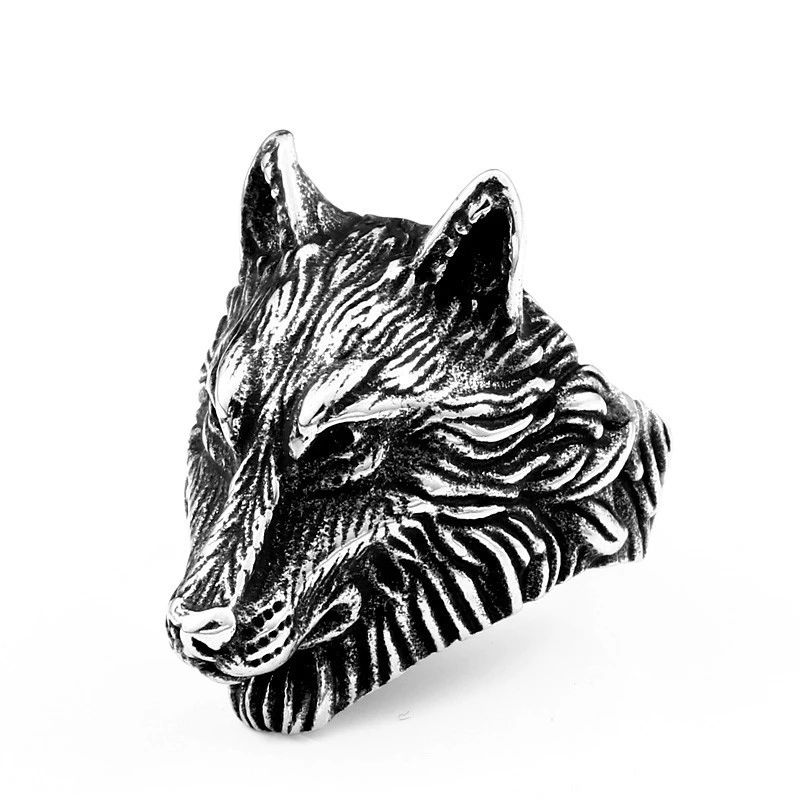 Viking wolf head ring