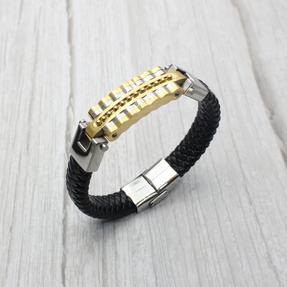 Men's Rock Punk Titanium Steel Leather Braided Bracelet