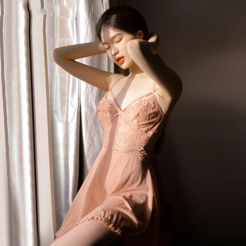 Women's Lace Mesh See-Through Hollow Nightdress