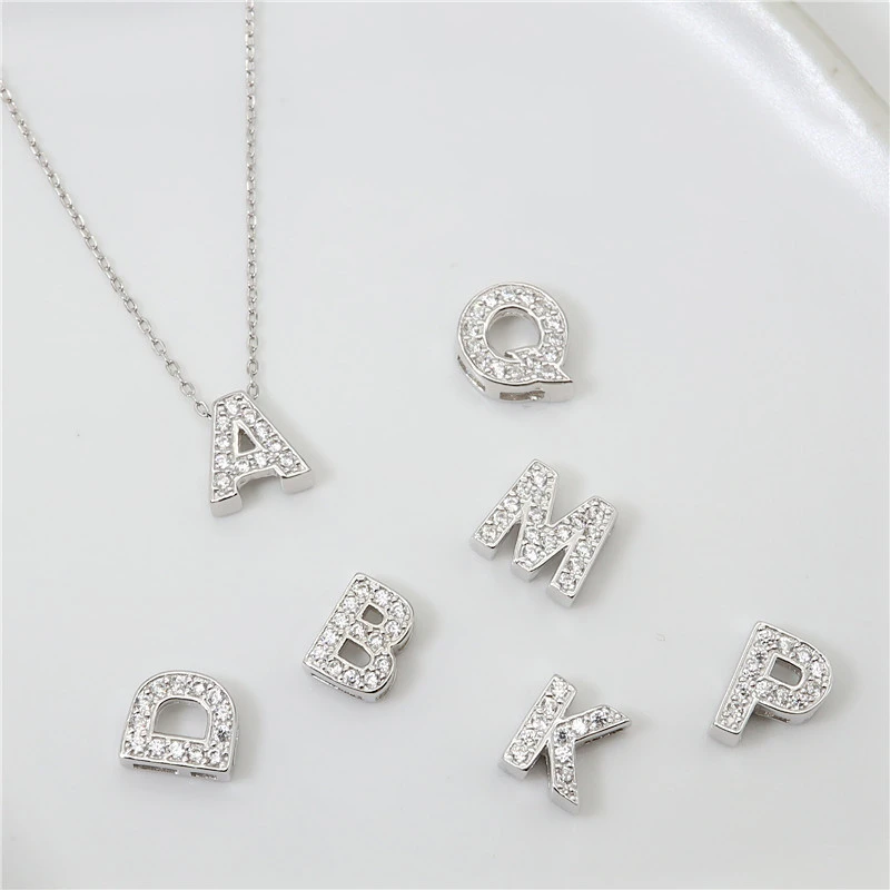 Sterling Silver 26 English Letter Zircon Pendant Necklace