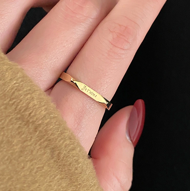 Titanium Steel 18K Gold Engraved Letter Ring