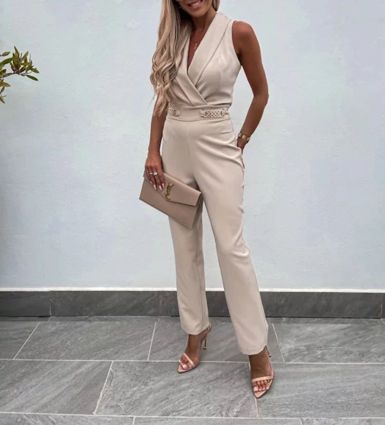 Solid Color Slim Fit Backless Fashion Jumpsuit Women's Pants