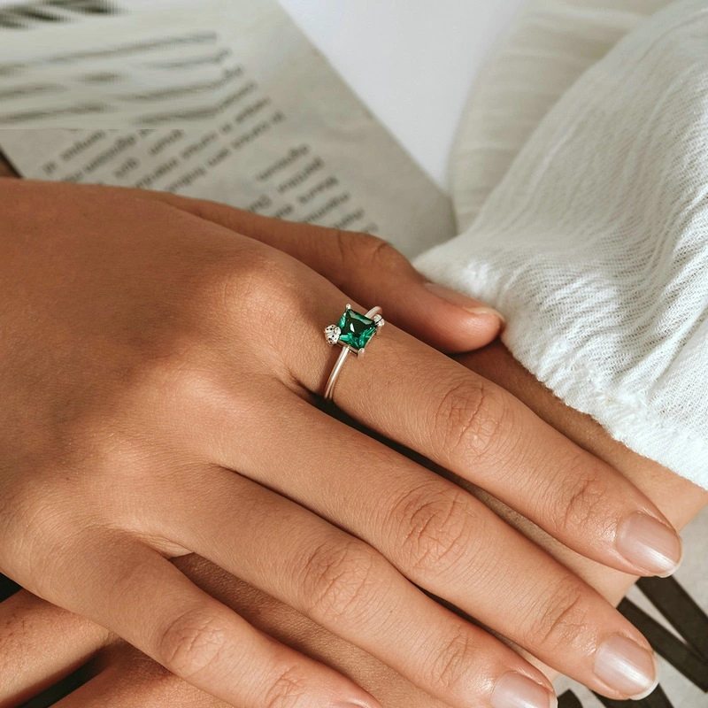 Geometric New Green Cubic Zirconia Ring