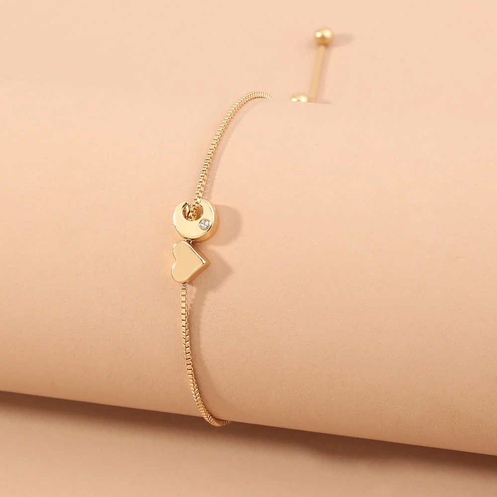 Simple Gold Box Chain Copper Beads 26 English Letters Bracelet