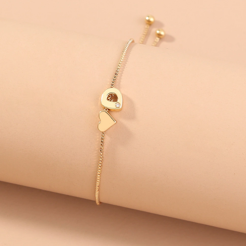 Simple Gold Box Chain Copper Beads 26 English Letters Bracelet