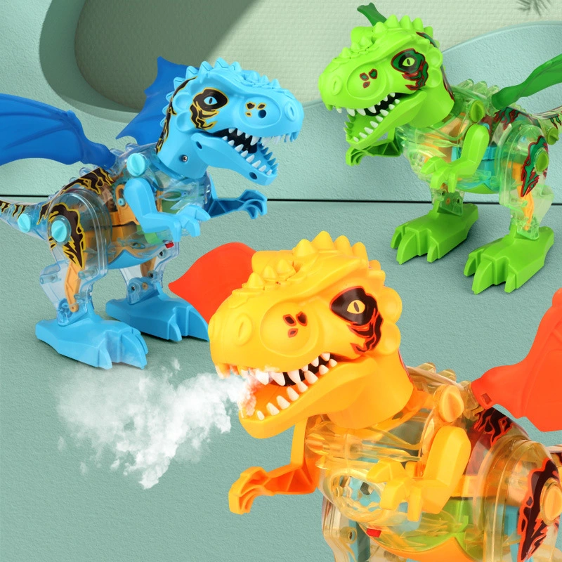 Children's Electric Spray Transparent Gear Dinosaur Model Toy