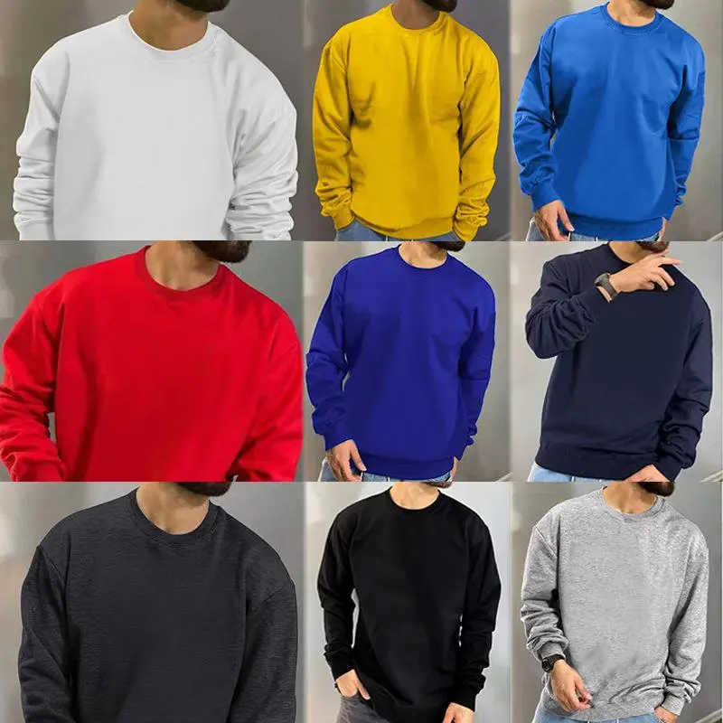 Men's New Solid Color Long Sleeve Sports Sweater Simple Casual