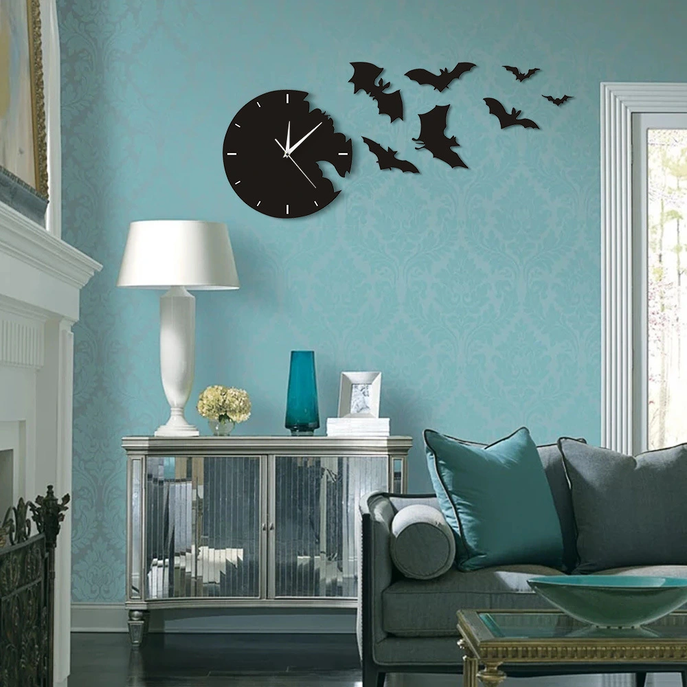 Bat Mirror Wall Clock Mute DIY Clock Decoration