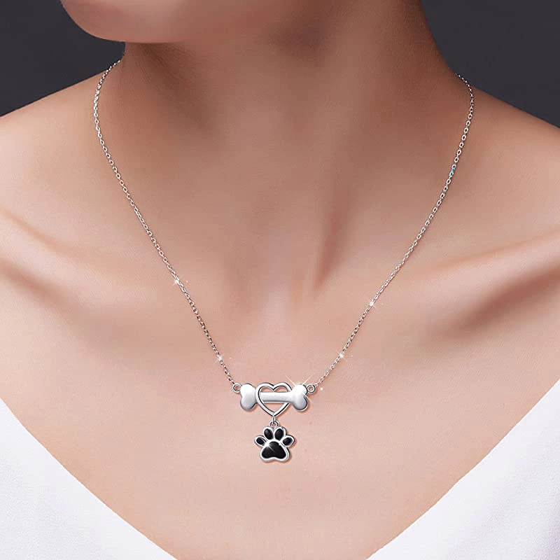 Female European And American Epoxy Bone Cute Dog Claw Black Pendant