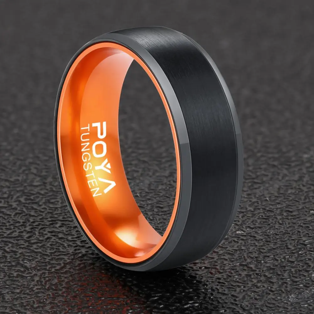 8MM Black Tungsten Steel Shell Orange Inner Ring