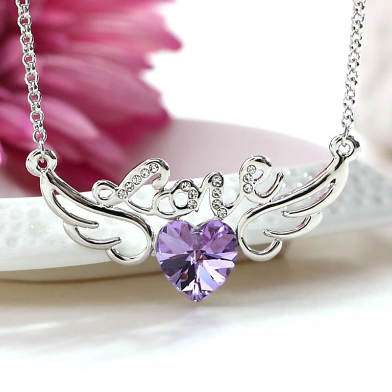 Purple Angel Wings Necklace Stylish Simple And Versatile Niche Creative Crystal Ornament