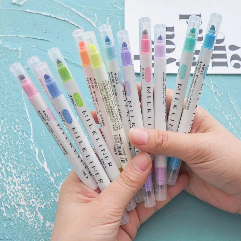 Han Ku 822 Double-headed Fluorescent Pen Student Candy Color  Marking Pen Color Graffiti Journal Pen 12 Color