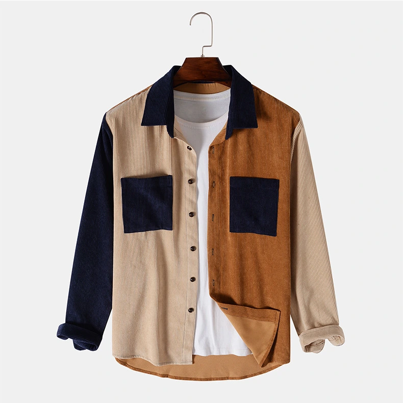 European And American Casual Men's Color Matching Long-sleeved Shirt