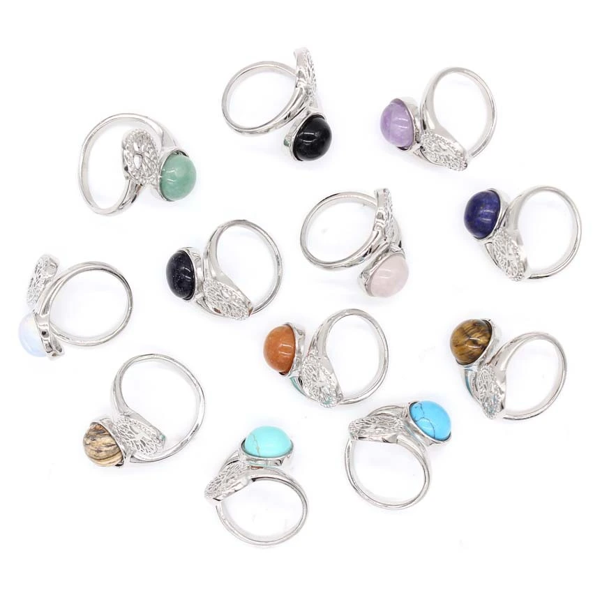 New Natural Crystal Round Lucky Tree Adjustable Ring