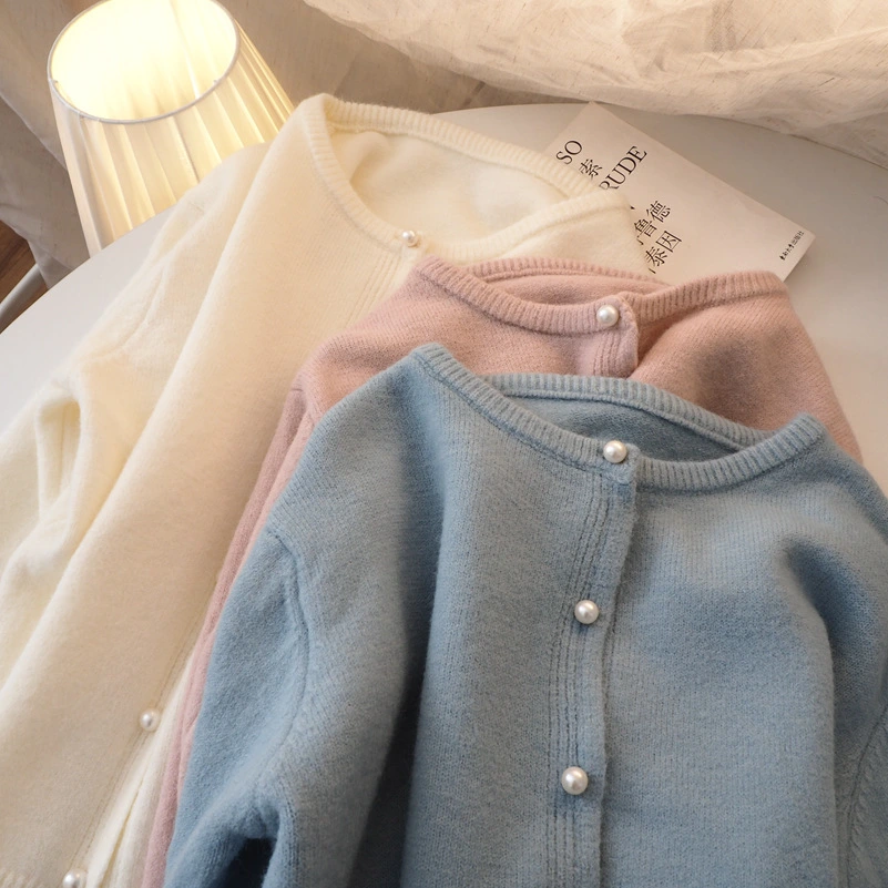 Women's Loose Pearl Button Sweater Coat