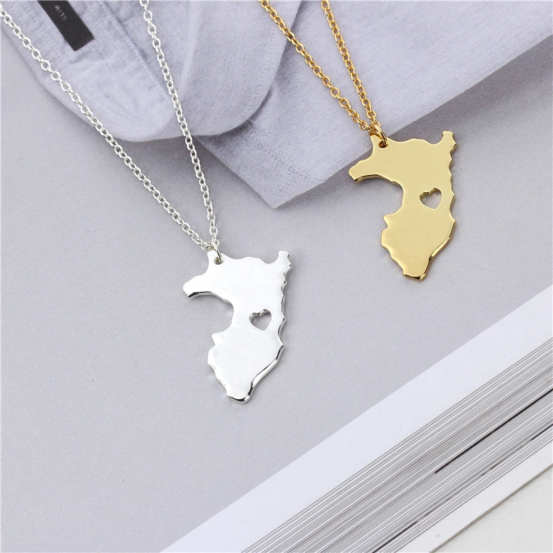 Alloy Plated Gold Silver Peru Map Necklace