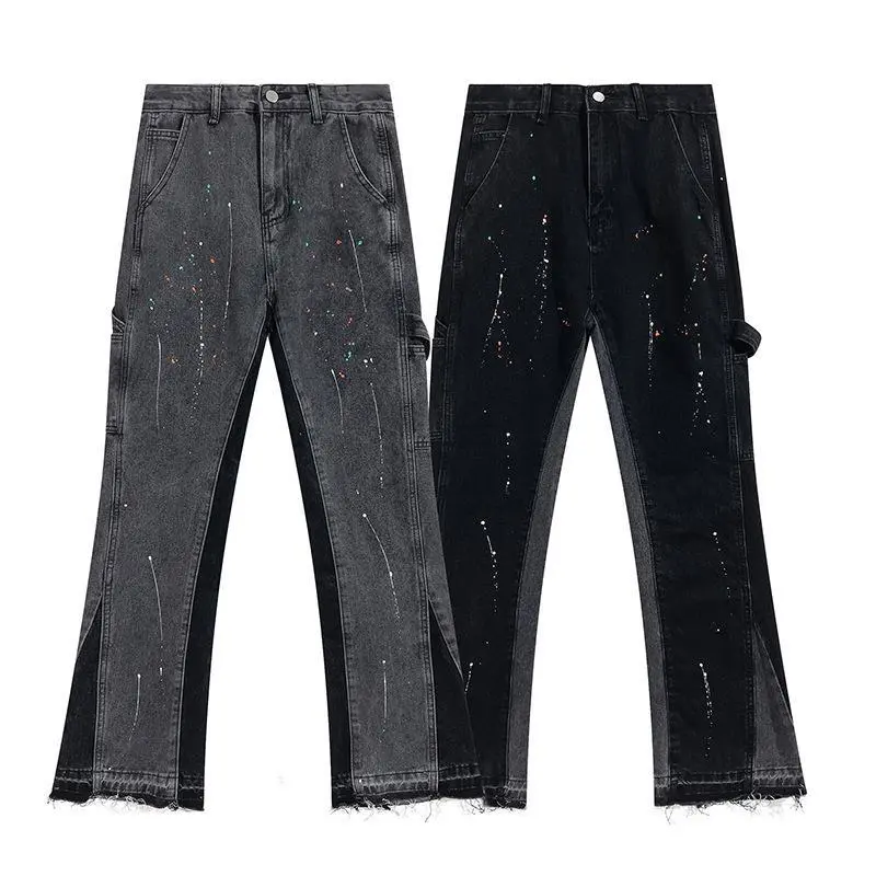 Stretch Jeans Straight Leg Artificial Ink Splash