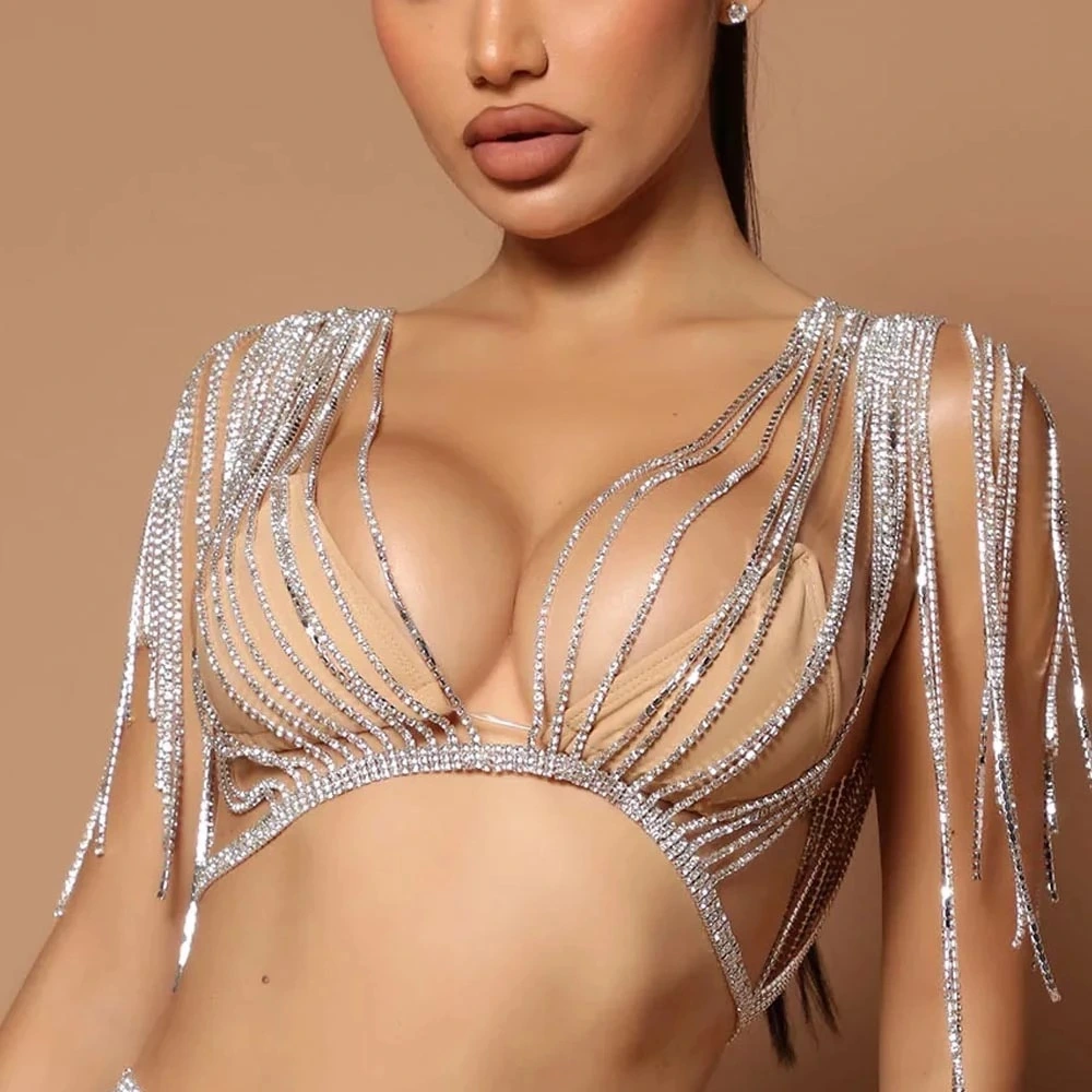 New Layered Rhinestone Bra Body Chain Women