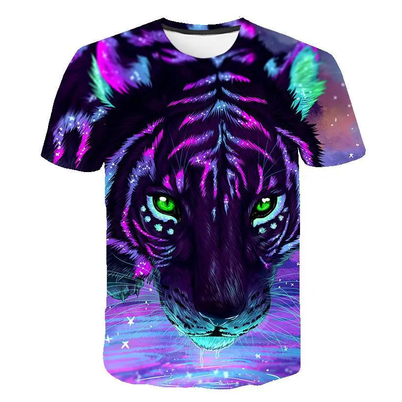 Mesh Cloth 3D Digital Printing Science Fiction Tiger Head T-shirt