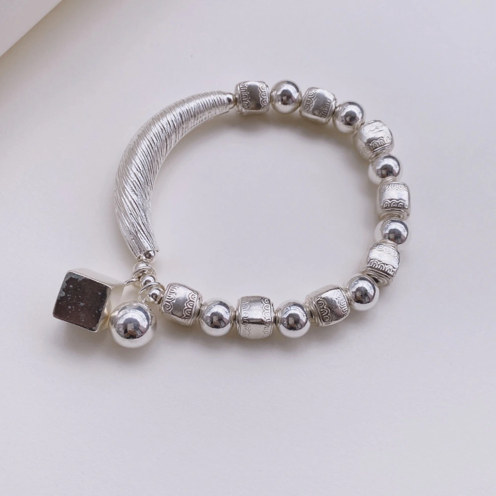 S925 Sterling Silver Square Bead Bracelet Women's Personality