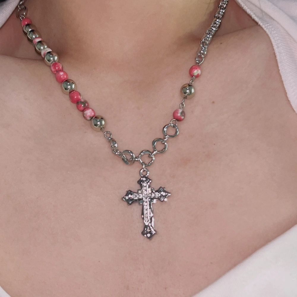 Diamond Cross Pendant Necklace Female