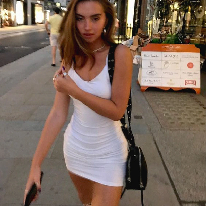Solid Color Sling Strap Pack Hip Dress