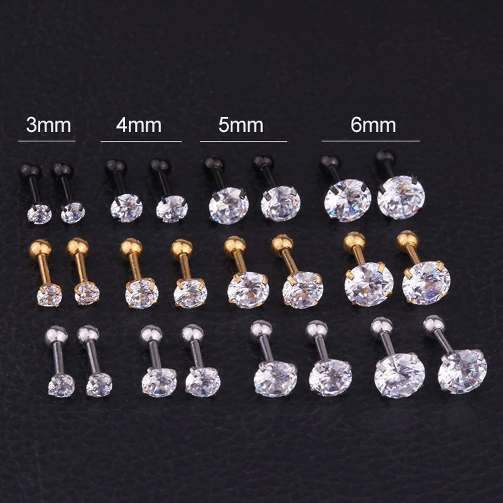 Stud Earrings Round Zircon Earrings Stainless Steel