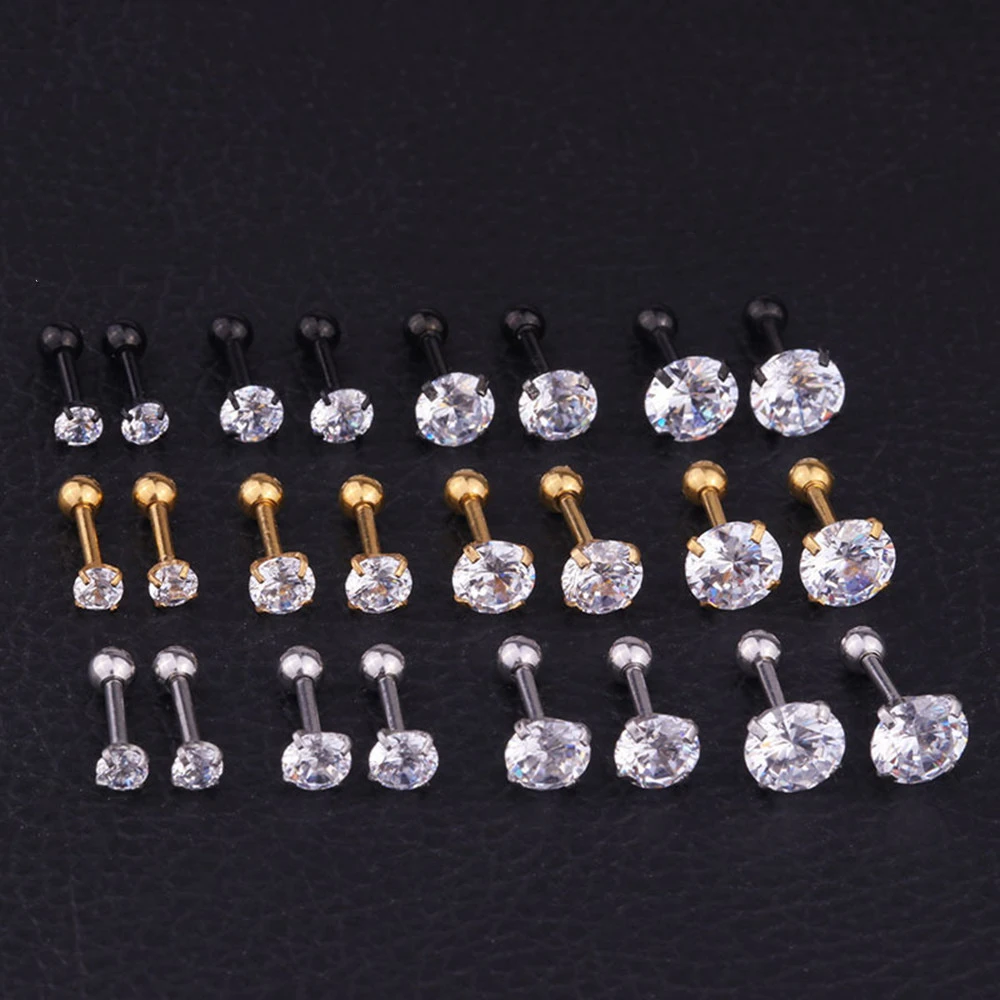 Stud Earrings Round Zircon Earrings Stainless Steel